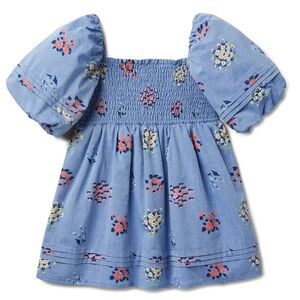JANIE AND JACK Floral Smocked Bubble Sleeve Dress Girls Size 5 Summer Cotton